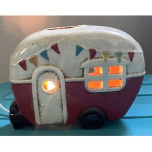 Kirklands Retro Red Camper Caravan RV Ceramic Tabletop Night Light Lamp Vintage
